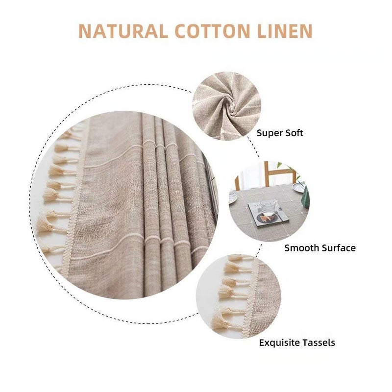 DEEPDREAM Deep Dream Tablecloths, Embroidered Waterproof Table Cloth Cotton Linen Wrinkle Free Anti-Fading Table Cover Decoration for Kitchen Dinning Party Christmas, 55 x 102 Inch - Light Brown - Image 3